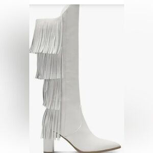 Int’l Concepts Yomesa Fringe Knee High Pointed Toe Faux Leather Boots Size 7.5